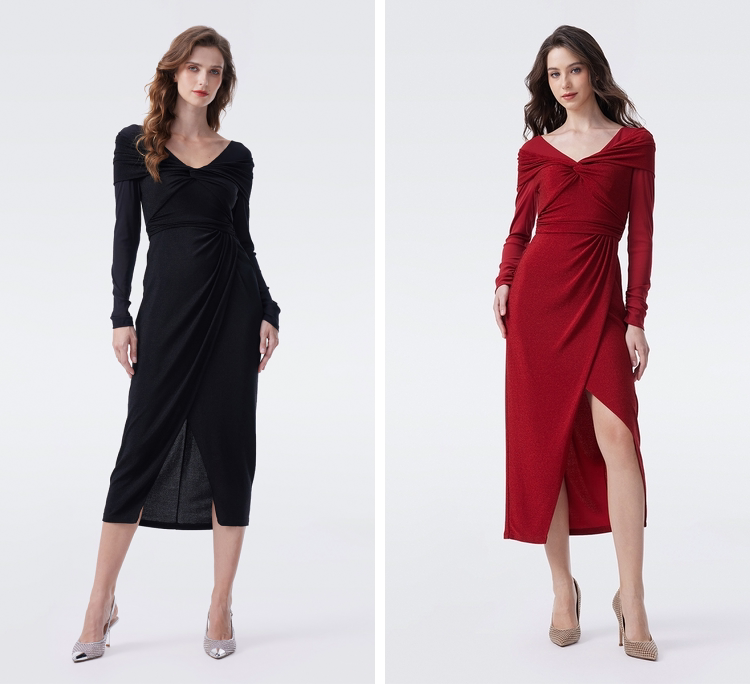 DVF Spring 2026 Metallic Knit A-Line Wrap Dress - detail 7