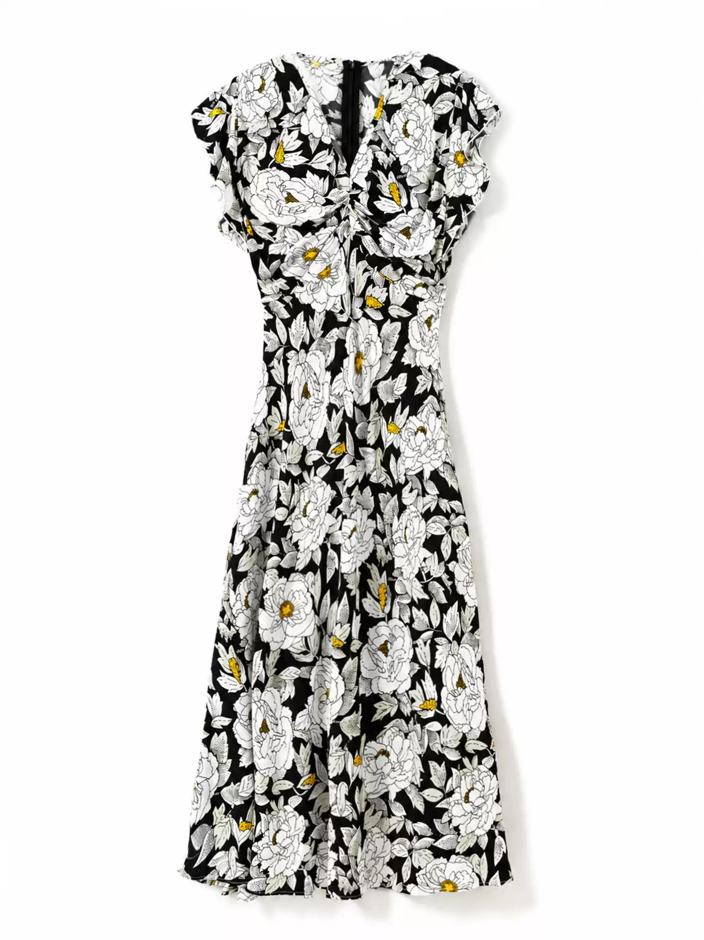 DVF Floral V-Neck Flutter-Sleeve Tea Dress - photo 5