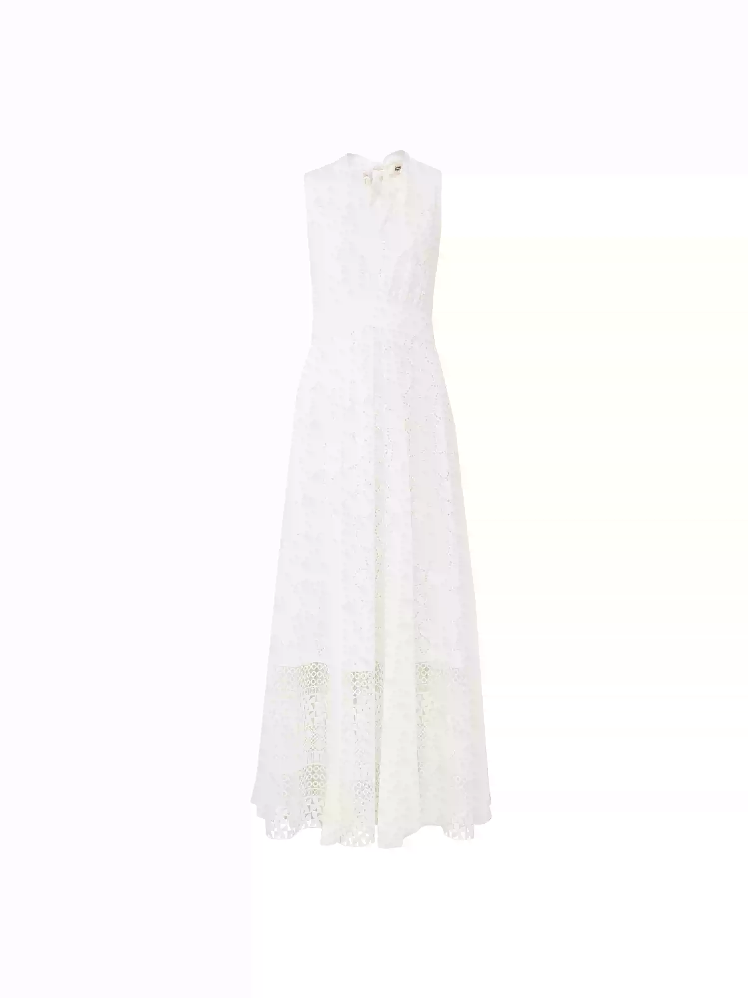 Discover the DVF Fall 2026 sleeveless cotton dress, featuring intricate embroidery, lace panels, a V-neckline and a flattering A-line silhouette. Available in purple. - photo 4