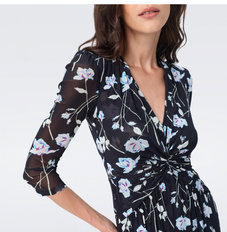DVF Fall 2026 Black-and-White Floral Wrap Dress - detail 8