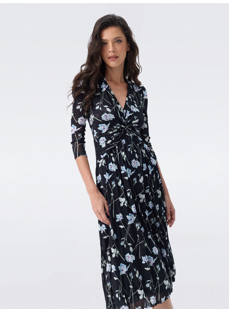 DVF Fall 2026 Black-and-White Floral Wrap Dress - detail 7