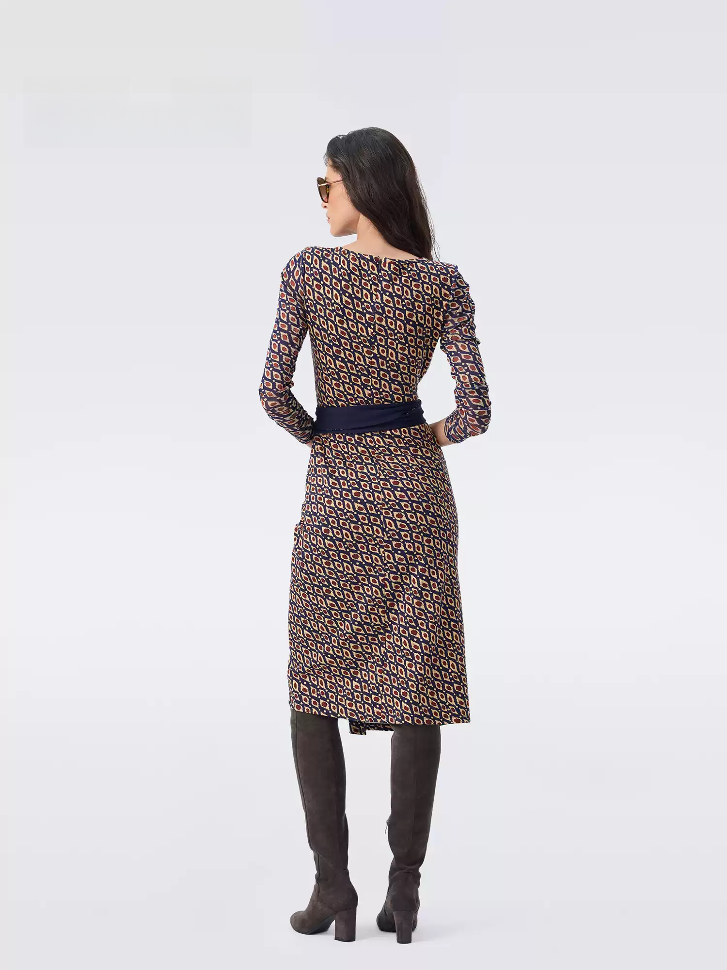 DVF Fall 2026 Diamond-Pattern Faux-Wrap Knit Dress - photo 3