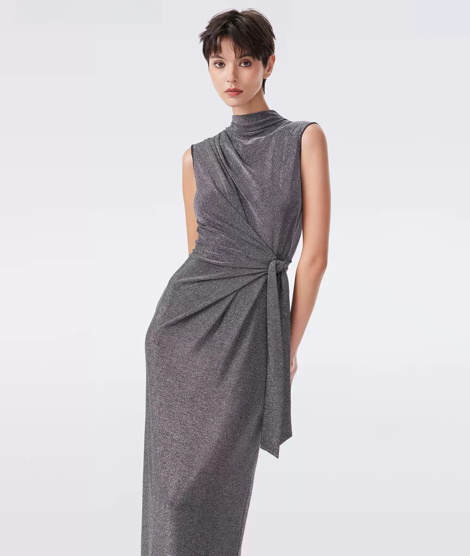 DVF Fall 2026 Metallic Knit Mock-Neck Dress - photo 2