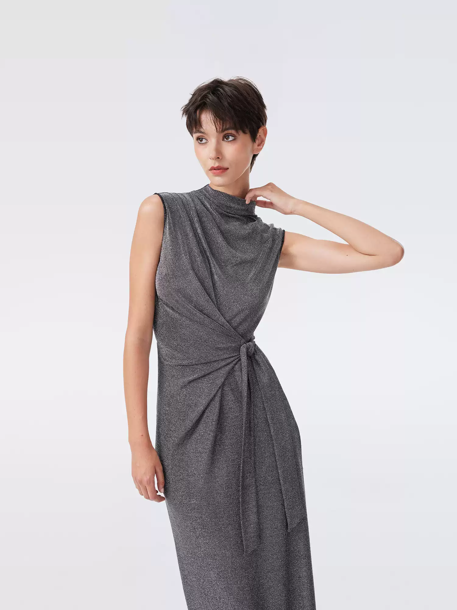 DVF Fall 2026 Metallic Knit Mock-Neck Dress - photo 4