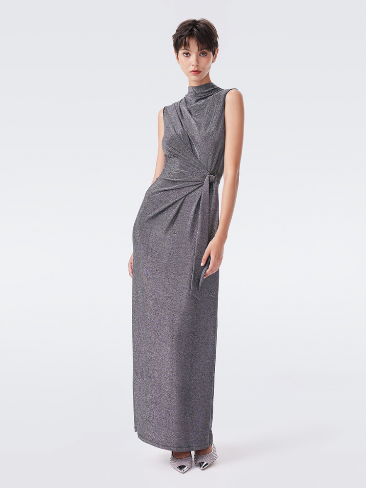 DVF Fall 2026 Metallic Knit Mock-Neck Dress - detail 6
