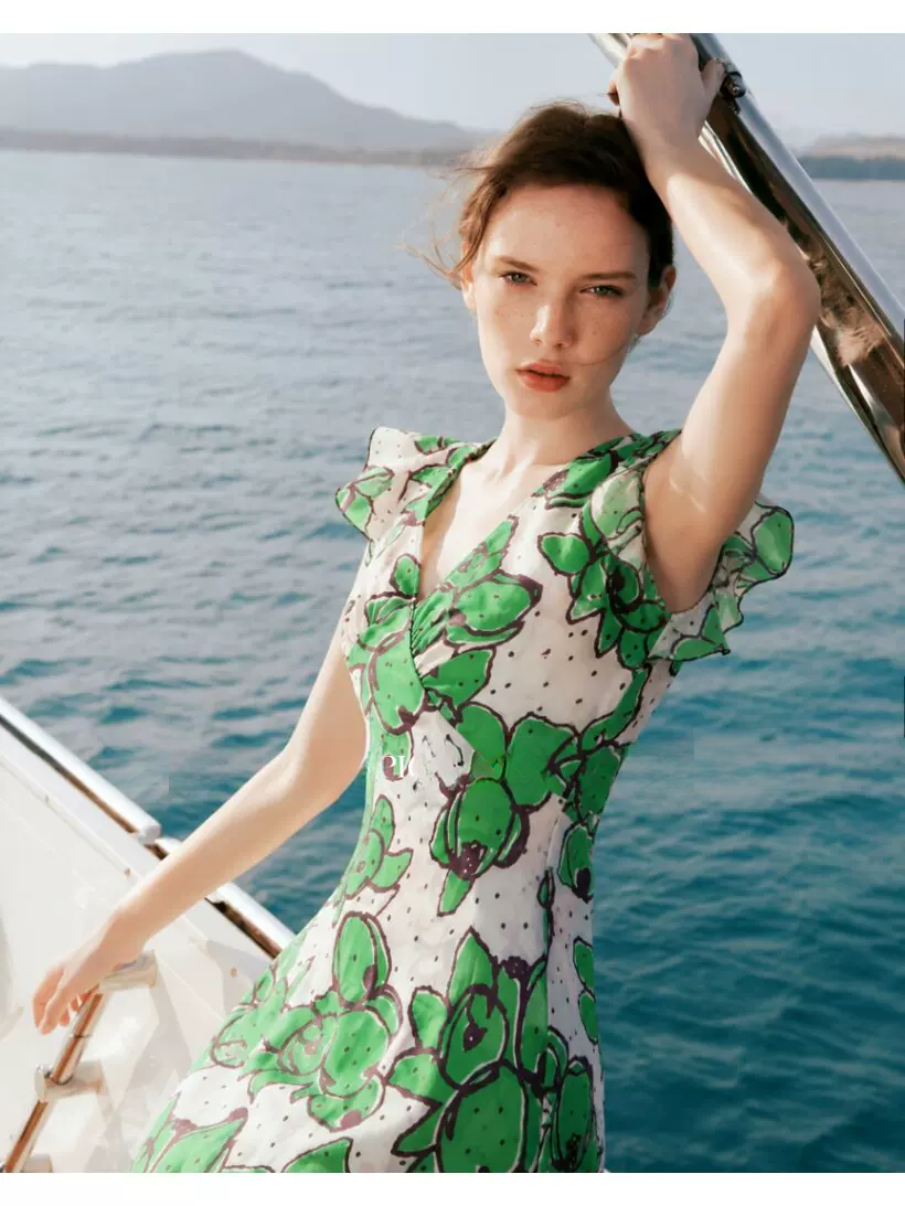 DVF Fall 2026 Wisteria-Print V-Neck Tea Dress - detail 14