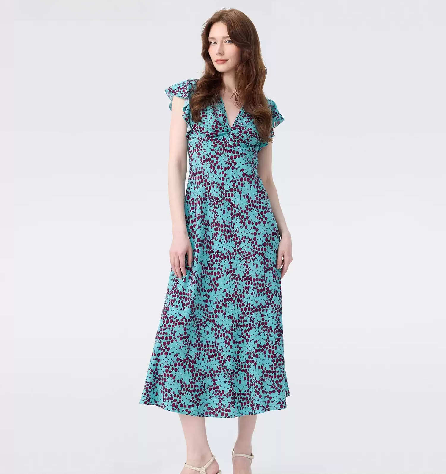 DVF Turquoise Print A-Line Tea Dress - photo 1