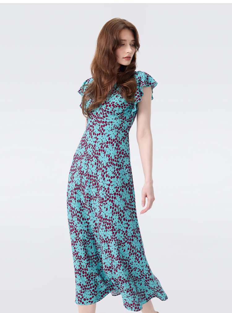 DVF Turquoise Print A-Line Tea Dress - detail 8