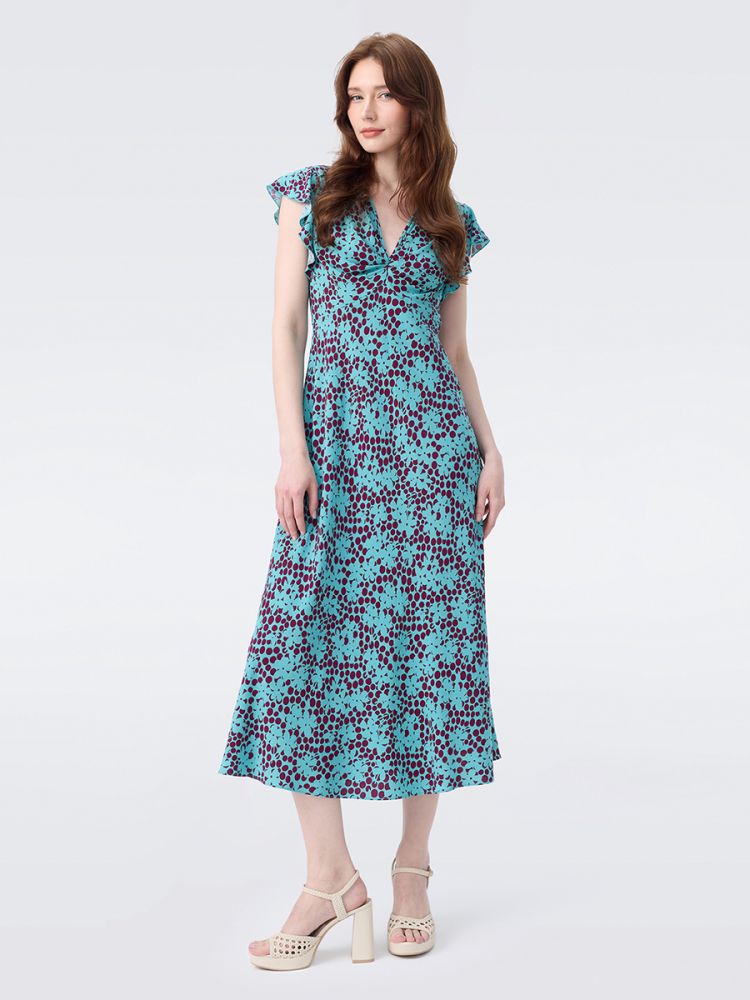 DVF Turquoise Print A-Line Tea Dress - detail 6