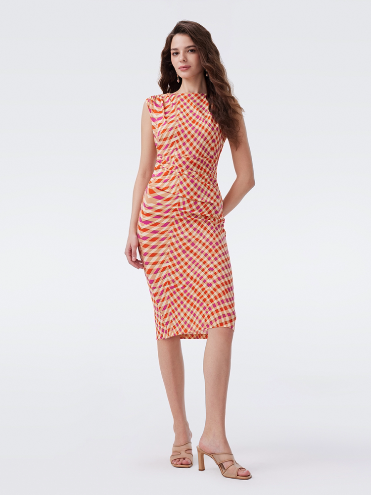DVF Fall 2026 Orange Geometric Wave-Print Dress - detail 6