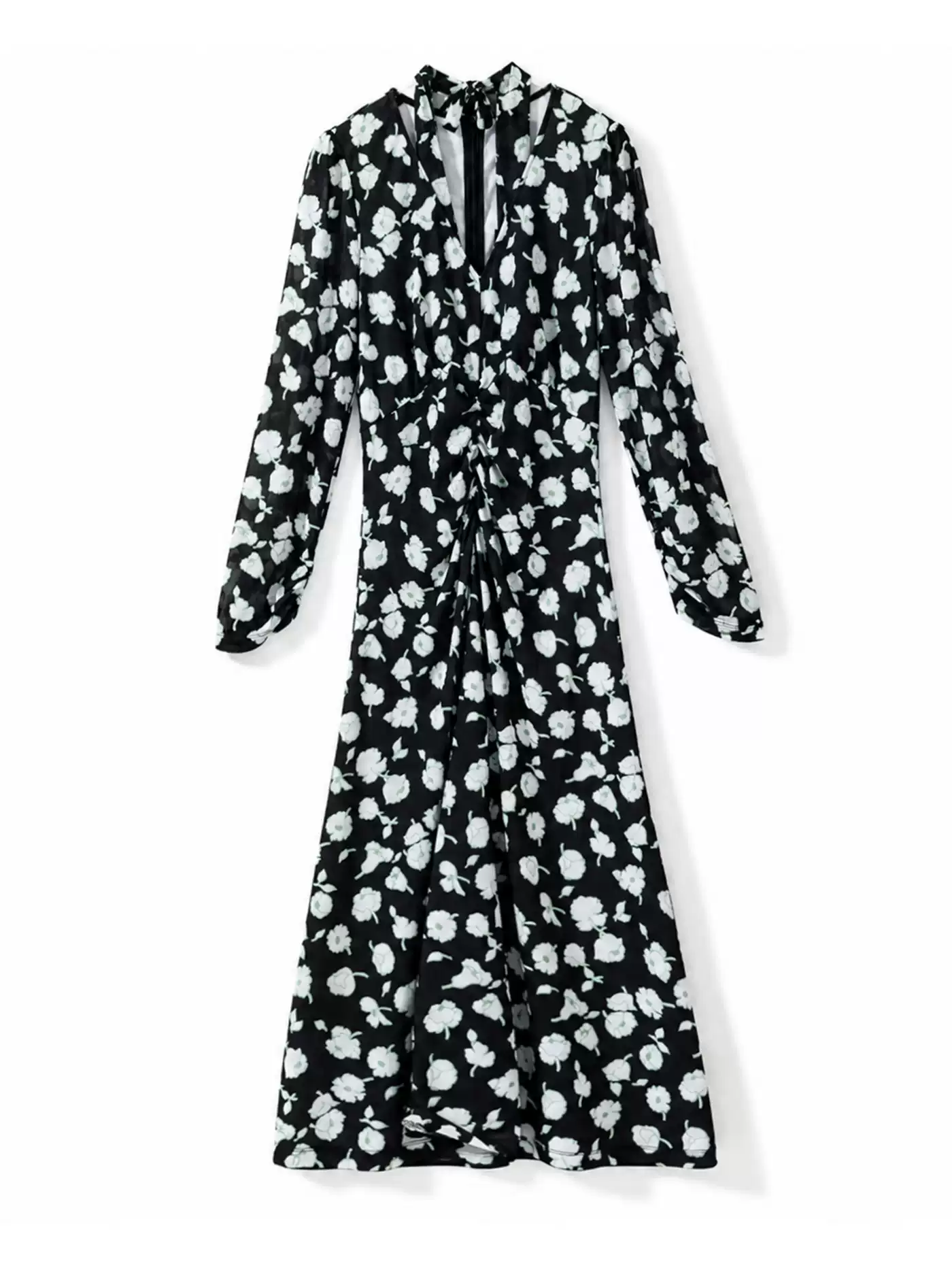 DVF Fall 2026 Printed V-Neck Puff-Sleeve Tea Dress - photo 4