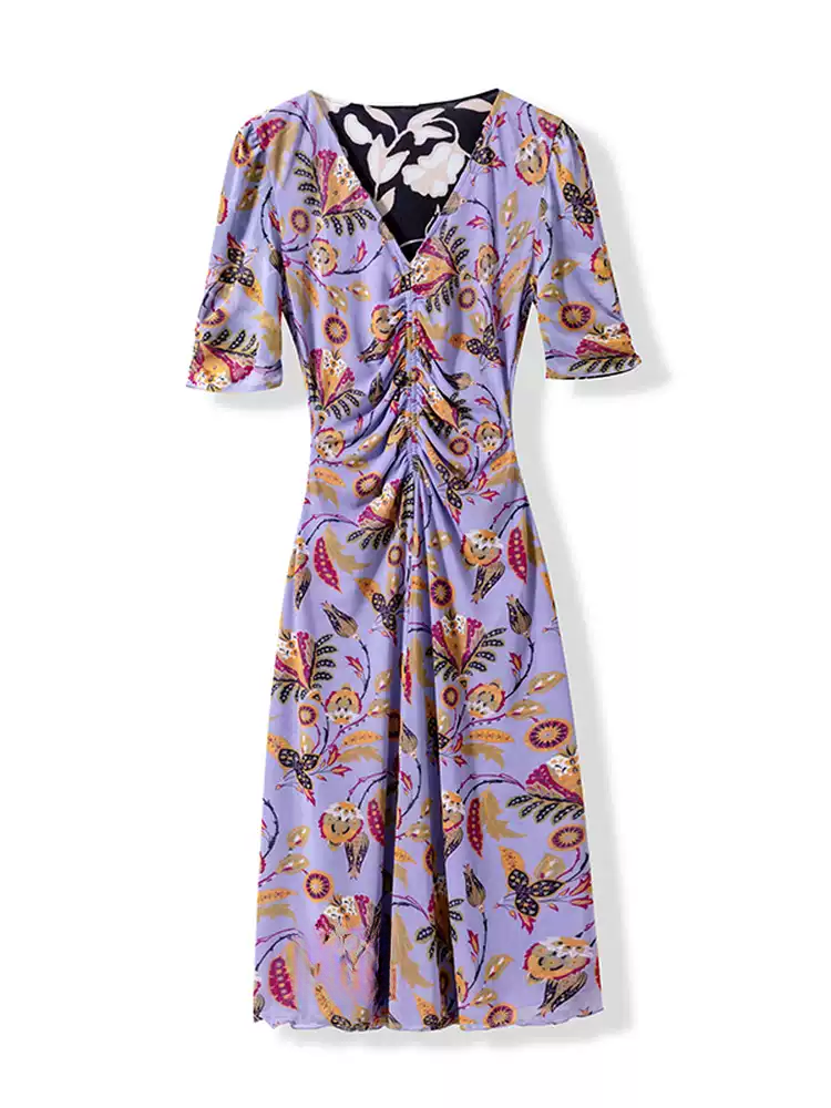 DVF Floral-Print Stretch-Mesh V-Neck Tea Dress - photo 5