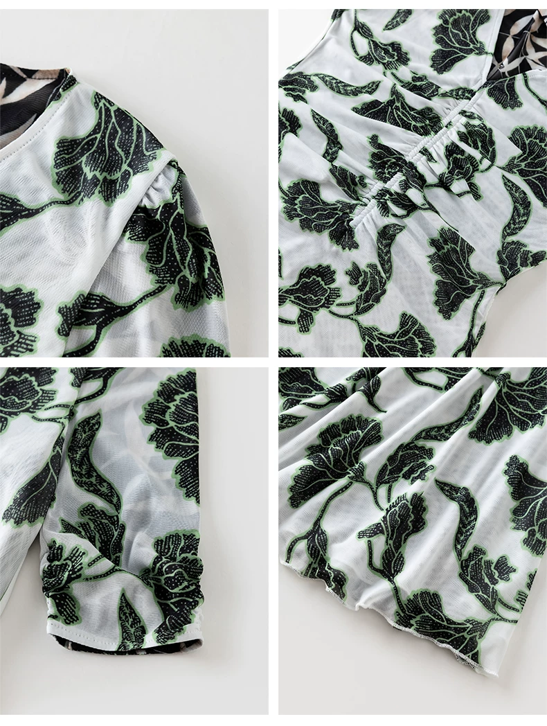 DVF Floral-Print Stretch-Mesh V-Neck Tea Dress - detail 10
