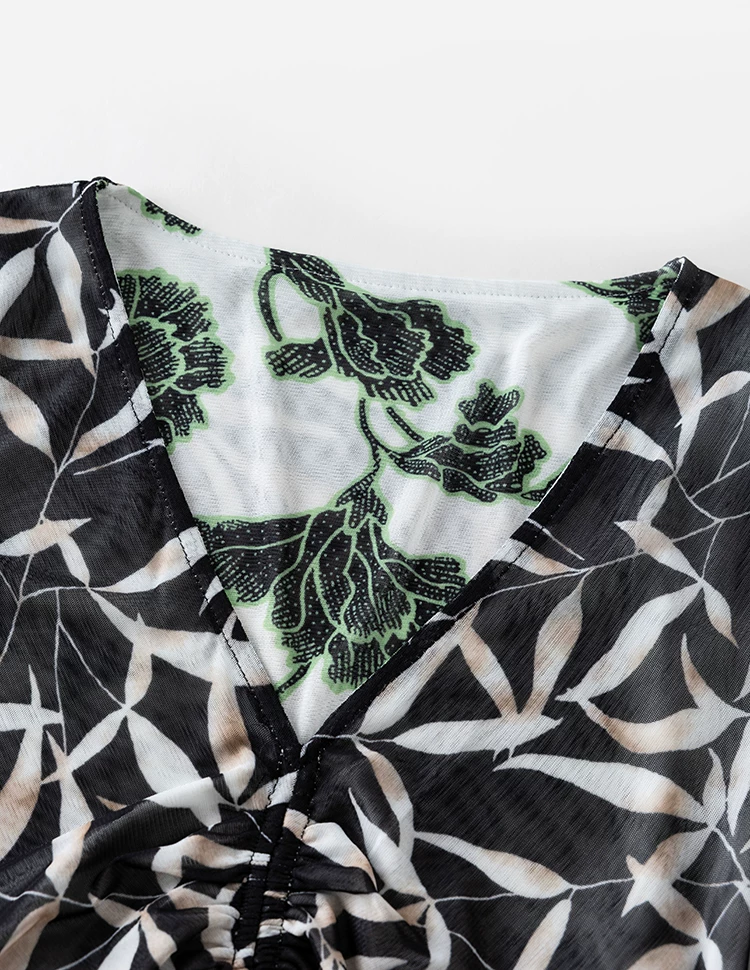DVF Floral-Print Stretch-Mesh V-Neck Tea Dress - detail 12