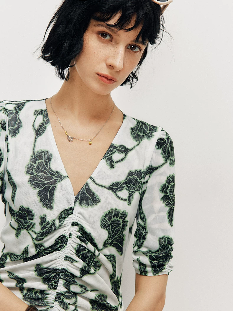 DVF Floral-Print Stretch-Mesh V-Neck Tea Dress - detail 20