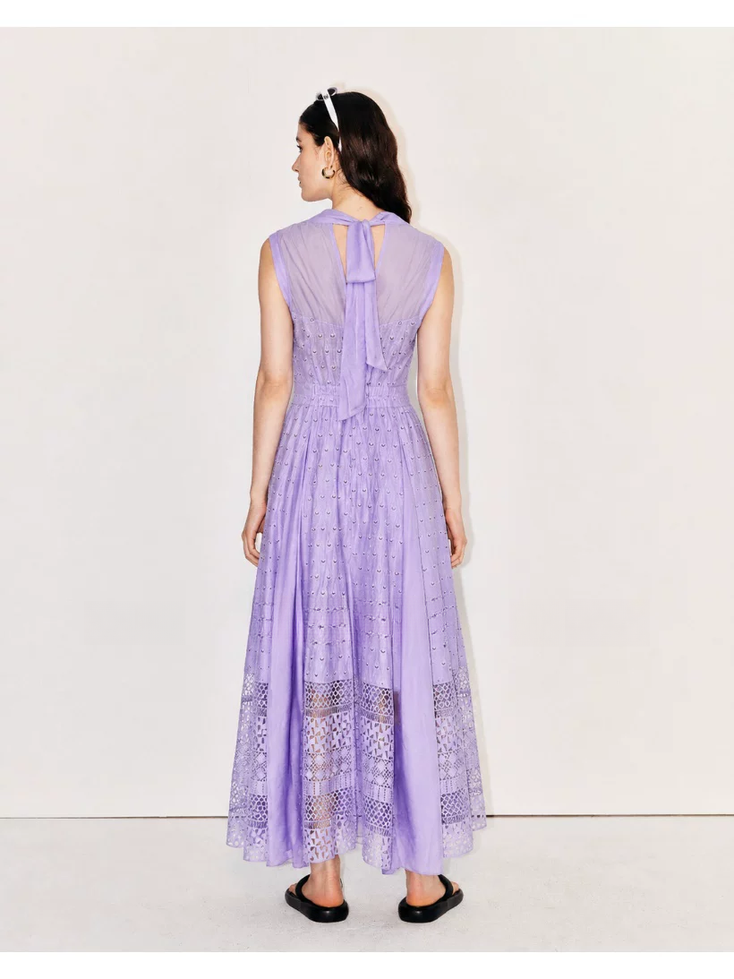 DVF Fall 2026 Embroidered V-Neck Dress with Lace Panels - detail 19