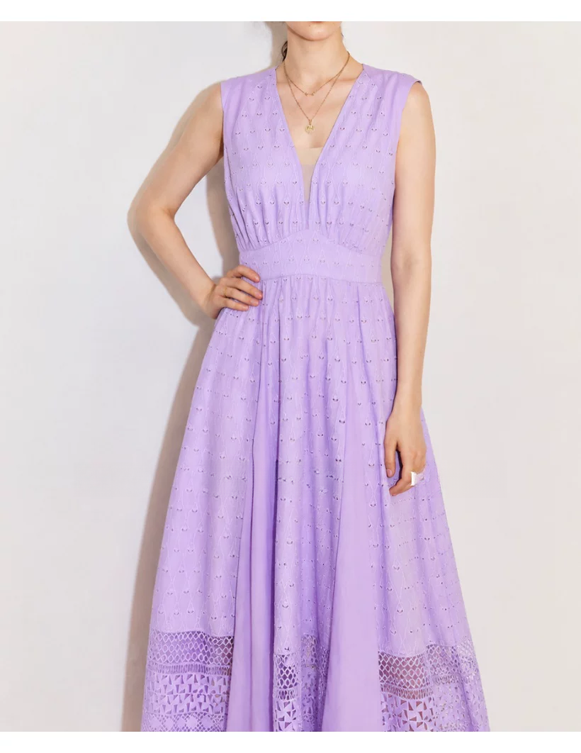 DVF Fall 2026 Embroidered V-Neck Dress with Lace Panels - detail 16
