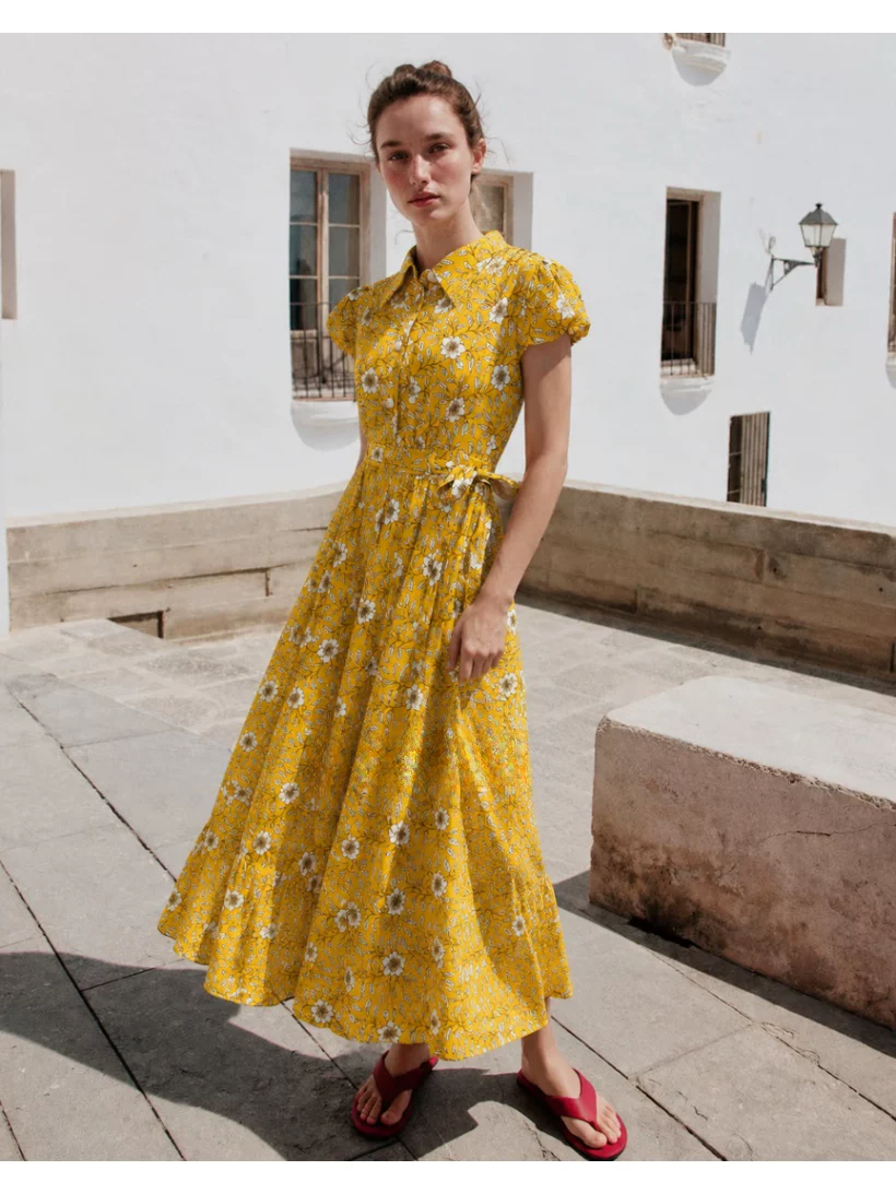 DVF Fall 2026 Yellow Floral Puff-Sleeve Tea Dress - detail 17