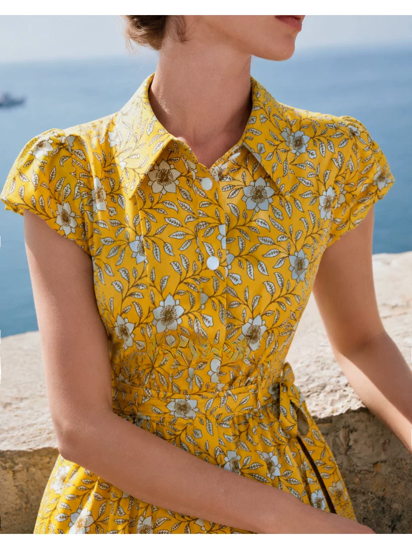 DVF Fall 2026 Yellow Floral Puff-Sleeve Tea Dress - detail 16
