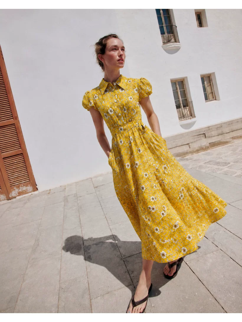 DVF Fall 2026 Yellow Floral Puff-Sleeve Tea Dress - detail 20