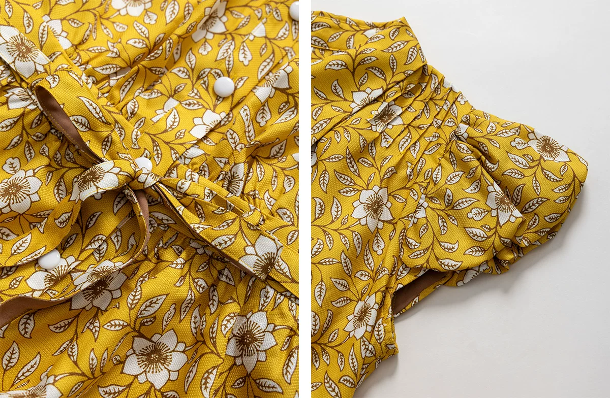 DVF Fall 2026 Yellow Floral Puff-Sleeve Tea Dress - detail 8