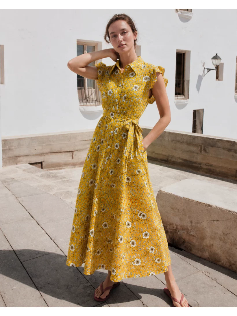 DVF Fall 2026 Yellow Floral Puff-Sleeve Tea Dress - detail 22