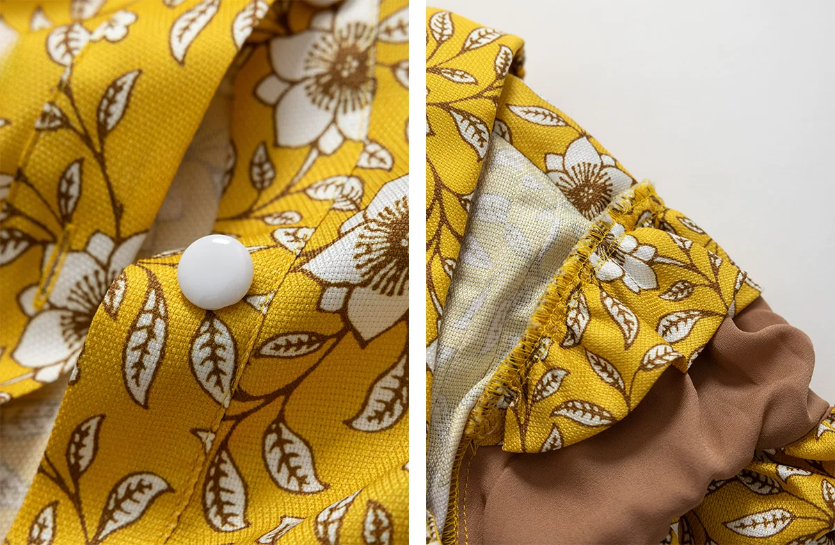 DVF Fall 2026 Yellow Floral Puff-Sleeve Tea Dress - detail 10