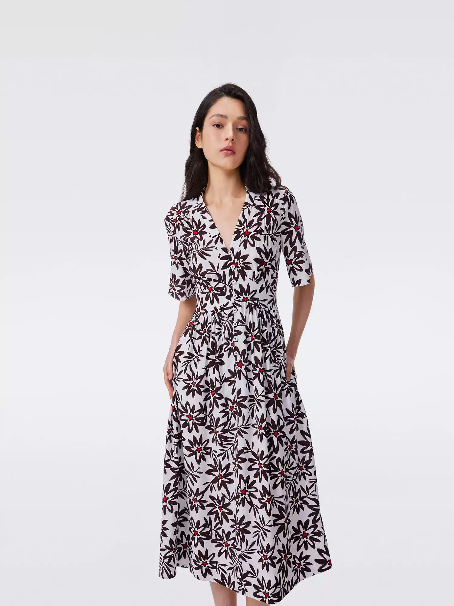 DVF Fall 2026 Yellow Floral Puff-Sleeve Tea Dress - photo 4