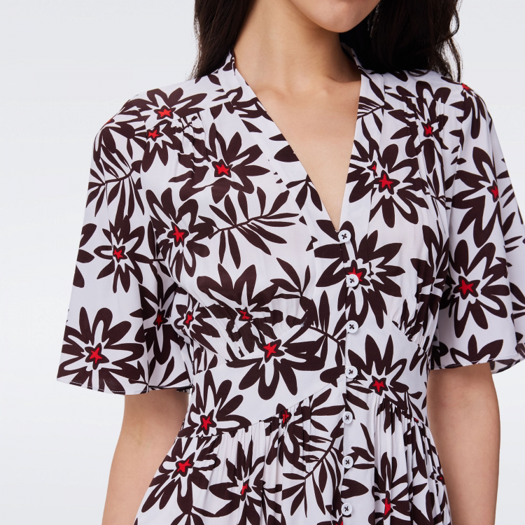 DVF Fall 2026 Yellow Floral Puff-Sleeve Tea Dress - detail 7