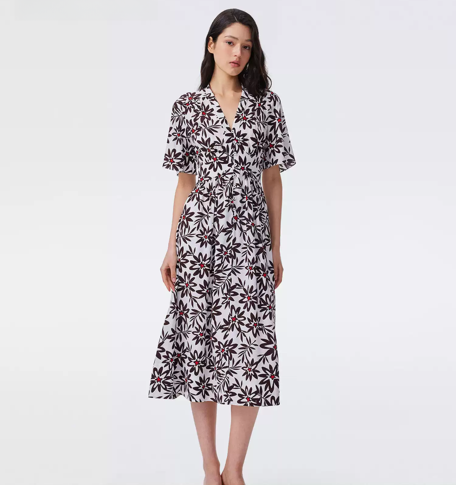 DVF Fall 2026 Yellow Floral Puff-Sleeve Tea Dress - photo 1