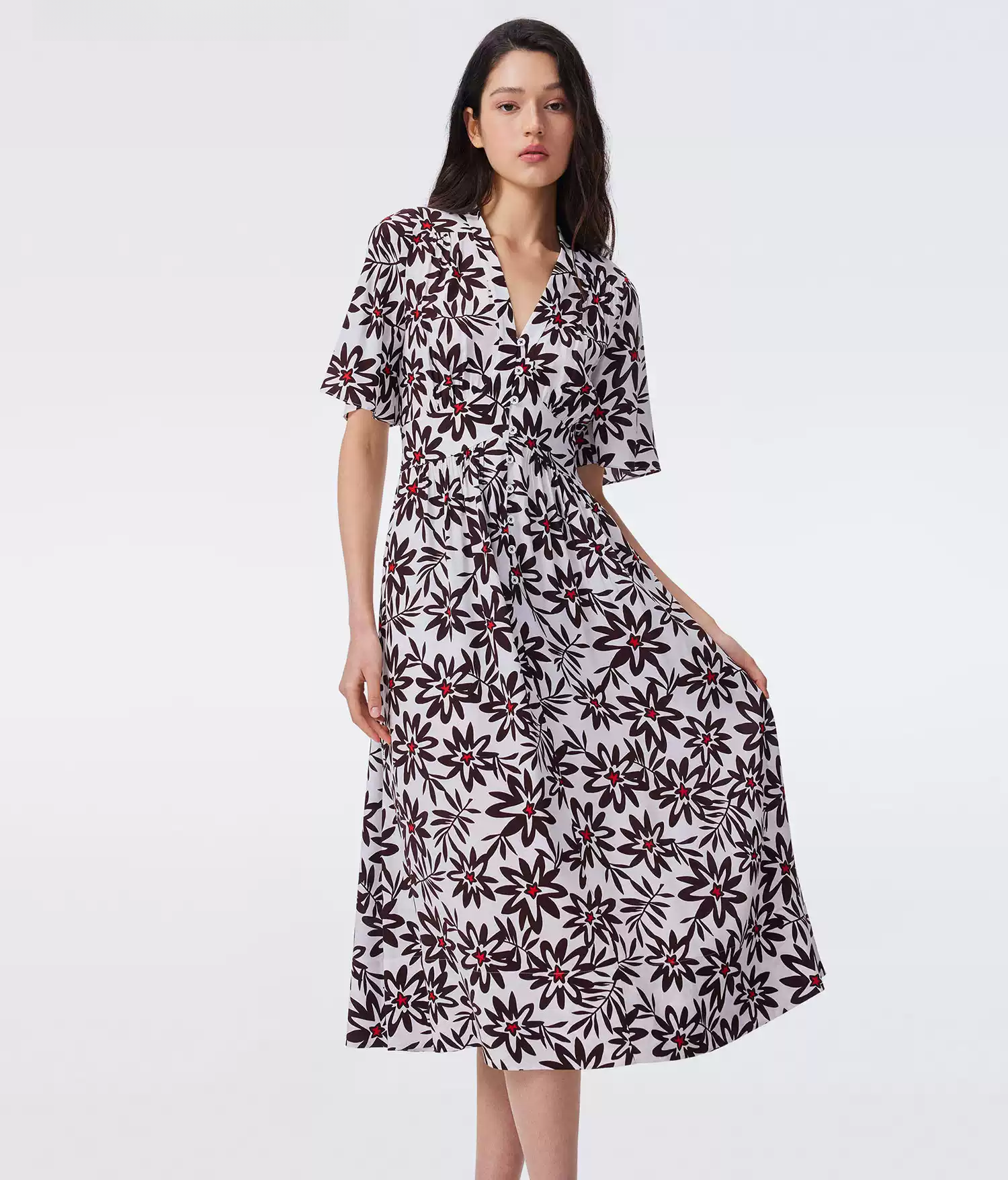 DVF Fall 2026 Yellow Floral Puff-Sleeve Tea Dress - photo 2